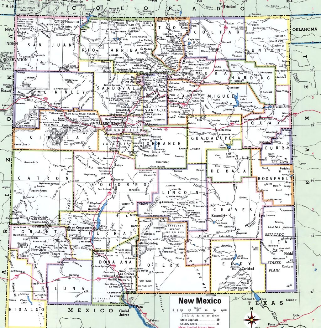 Mapa de las ciudades y pueblos de Nuevo M&eacute;xico.