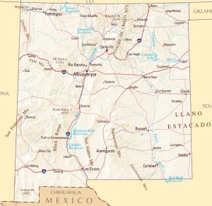 Mapa de relieve sombreado de Nuevo M&eacute;xico.