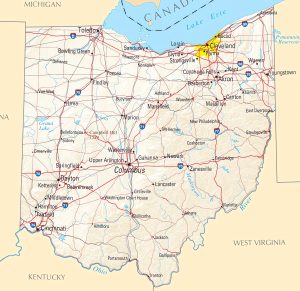 Mapa de relieve sombreado de Ohio.