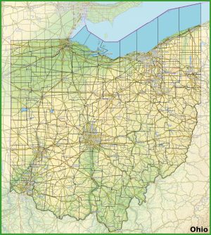 Mapa f&iacute;sico del estado de Ohio