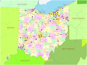 Mapa pol&iacute;tico del estado de Ohio