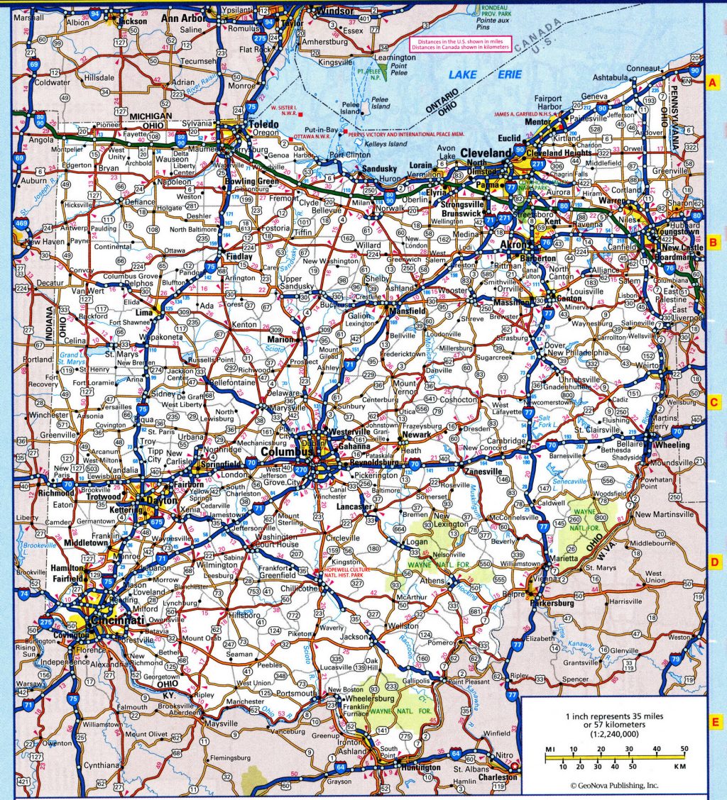 Mapa de carreteras del estado de Ohio.