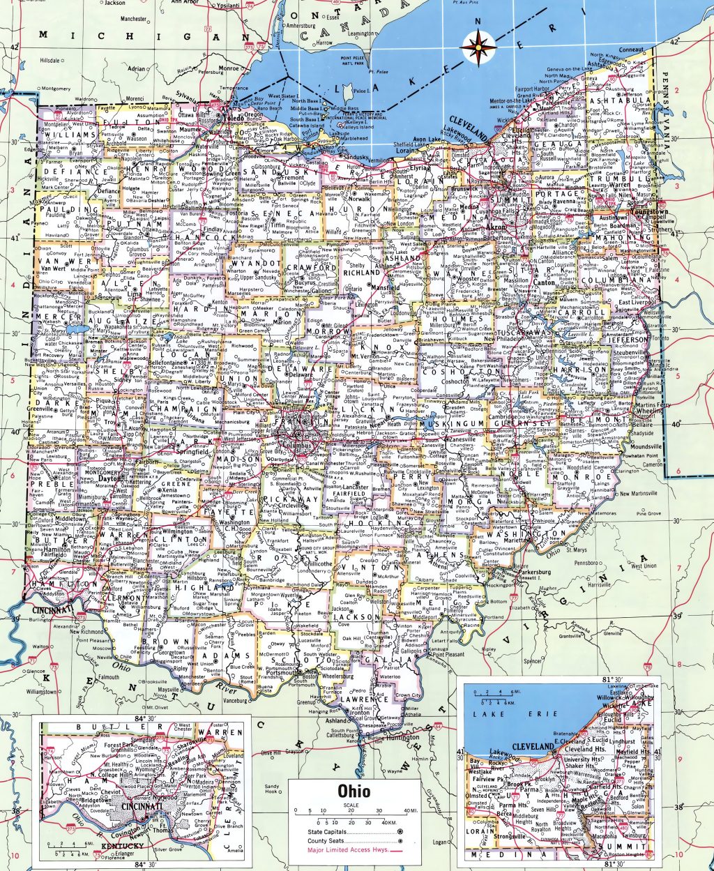 Mapa de las ciudades y pueblos de Ohio.