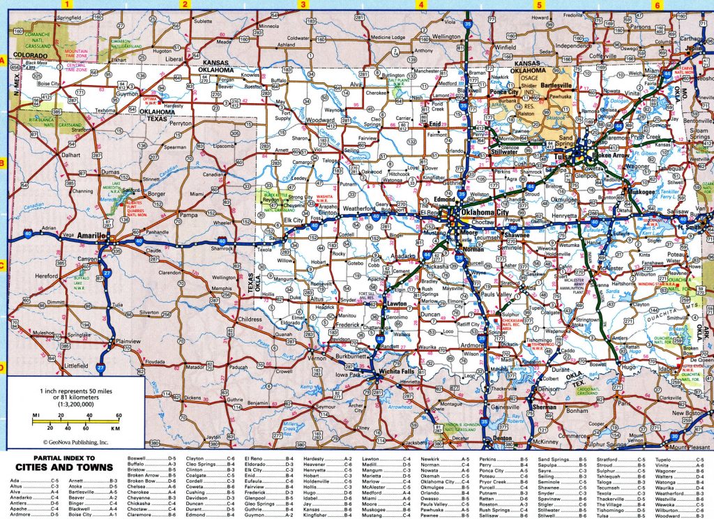Mapa de carreteras del estado de Oklahoma.
