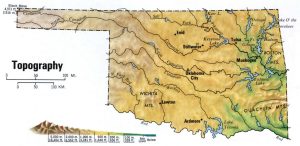 Mapa topogr&aacute;fico del estado de Oklahoma.