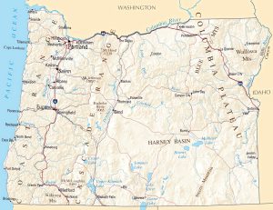 Mapa de relieve sombreado de Oreg&oacute;n.