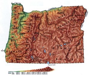 Mapa topogr&aacute;fico del estado de Oreg&oacute;n.