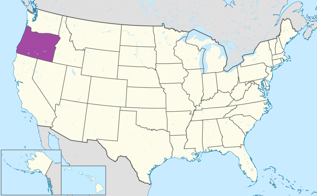 Mapa de ubicaci&oacute;n del estado de Oreg&oacute;n en Estados Unidos.