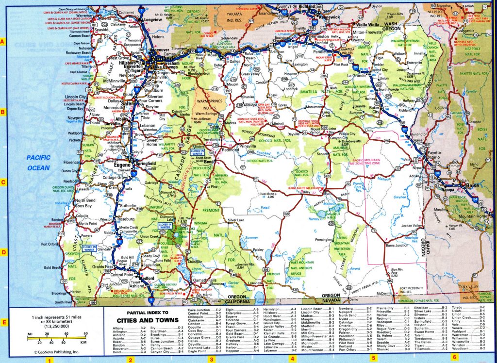 Mapa de carreteras del estado de Oreg&oacute;n.