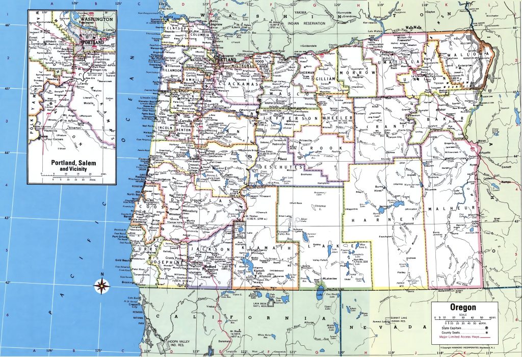 Mapa de las ciudades y pueblos de Oreg&oacute;n.