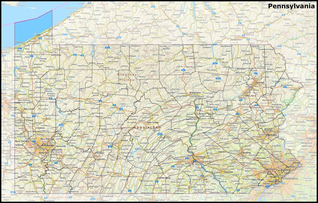 Mapa del estado de Pensilvania.