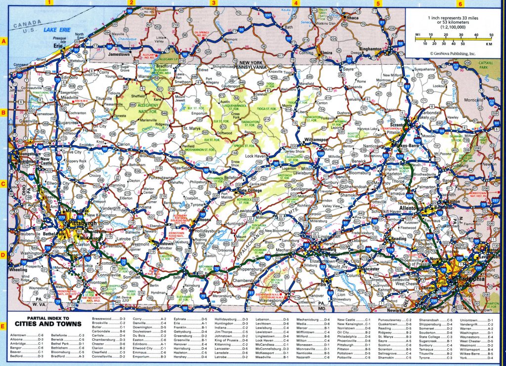 Mapa de carreteras del estado de Pensilvania.