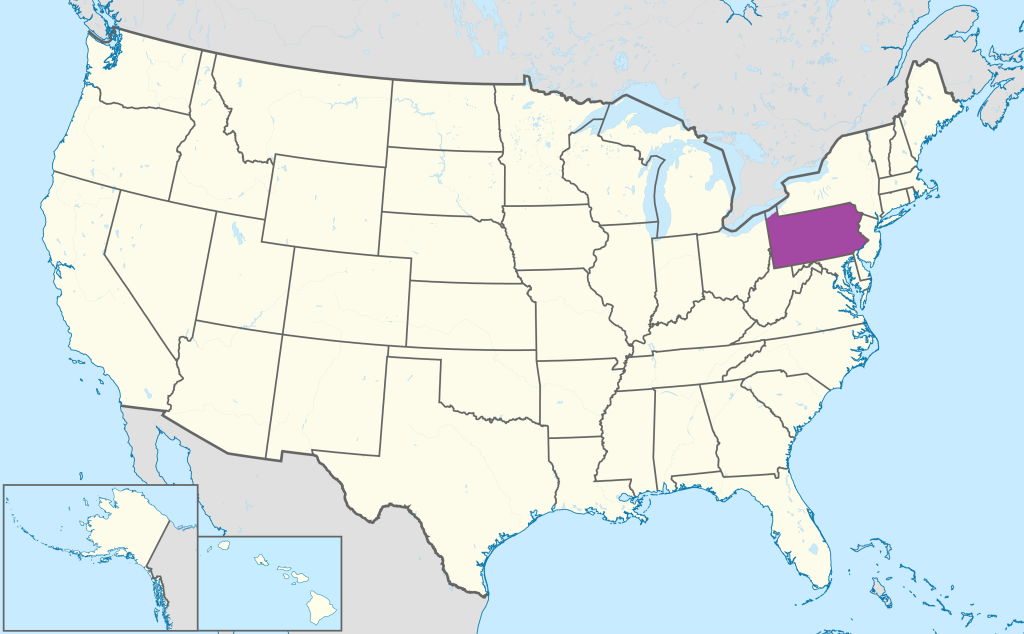 Mapa de ubicaci&oacute;n del estado de Pensilvania en Estados Unidos.