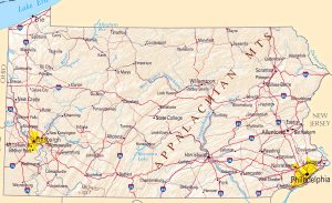 Mapa de relieve sombreado de Pensilvania.