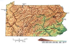 Mapa topogr&aacute;fico del estado de Pensilvania.