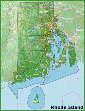Mapa f&iacute;sico del estado de Rhode Island