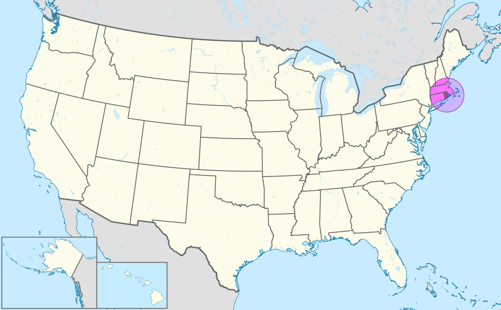 Mapa de ubicaci&oacute;n del estado de Rhode Island en Estados Unidos.