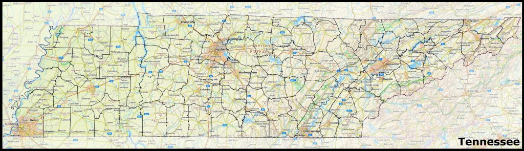 Mapa del estado de Tennessee.