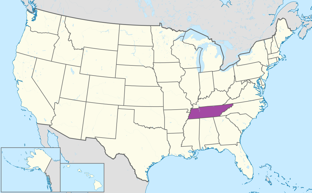 Mapa de ubicaci&oacute;n del estado de Tennessee en Estados Unidos.