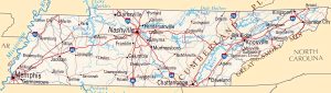 Mapa de relieve sombreado de Tennessee.