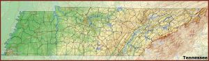 Mapa f&iacute;sico del estado de Tennessee