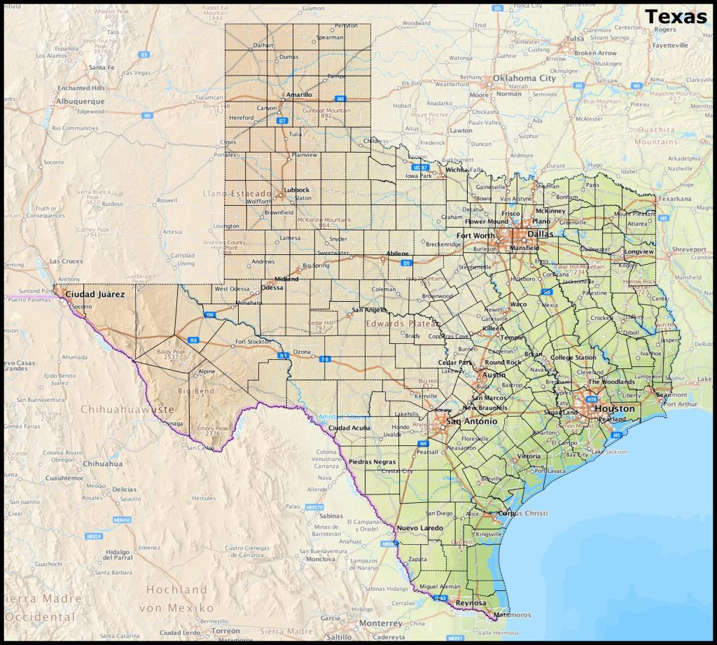 Mapa del estado de Texas.