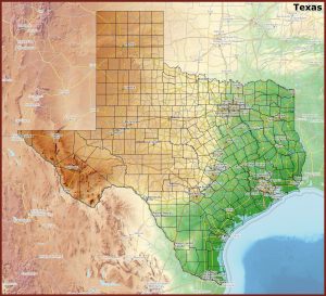 Mapa f&iacute;sico del estado de Texas
