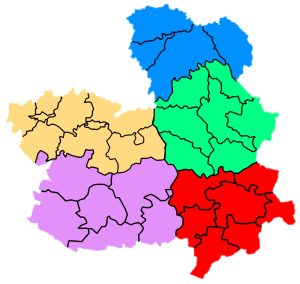 Mapa mudo de las comarcas de Castilla-La Mancha.