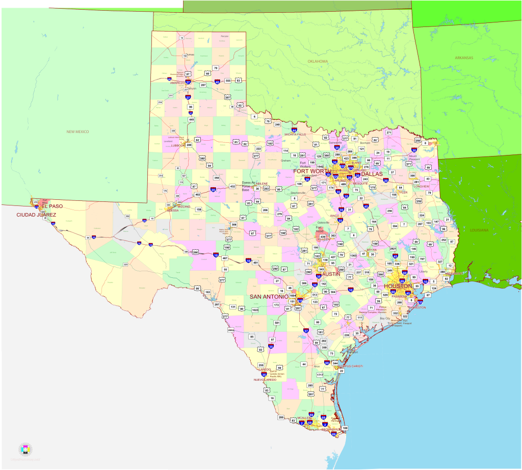 Mapa pol&iacute;tico del estado de Texas.