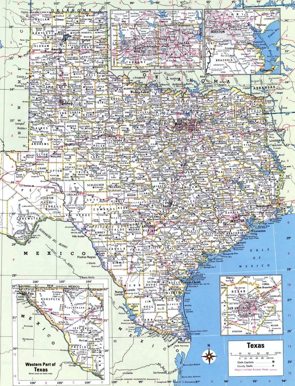 Mapa de las ciudades y pueblos de Texas.