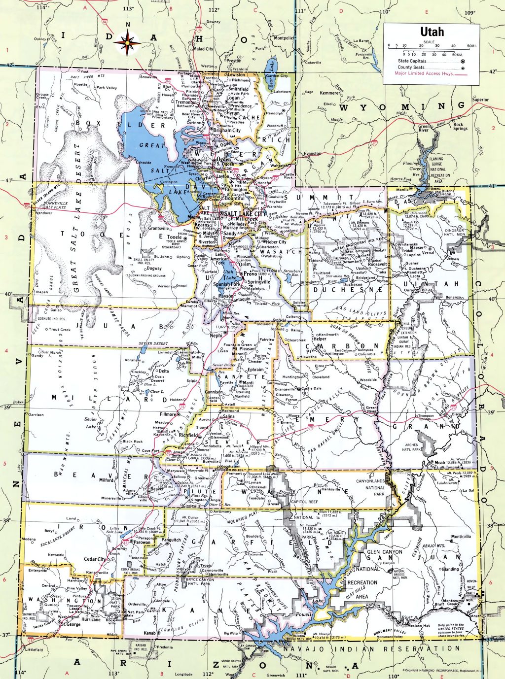 Mapa de las ciudades y pueblos de Utah.