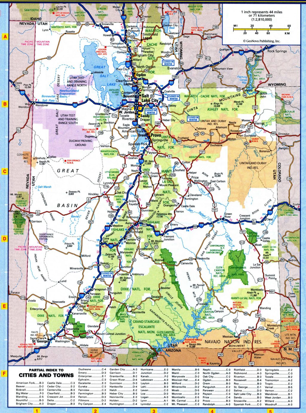 Mapa de carreteras del estado de Utah.