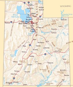 Mapa de relieve sombreado de Utah.