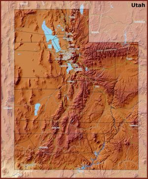 Mapa f&iacute;sico del estado de Utah