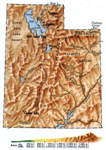 Mapa topogr&aacute;fico del estado de Utah.