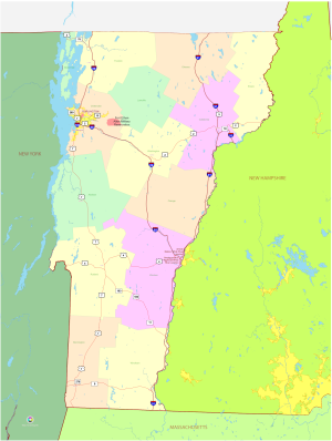 Mapa pol&iacute;tico del estado de Vermont