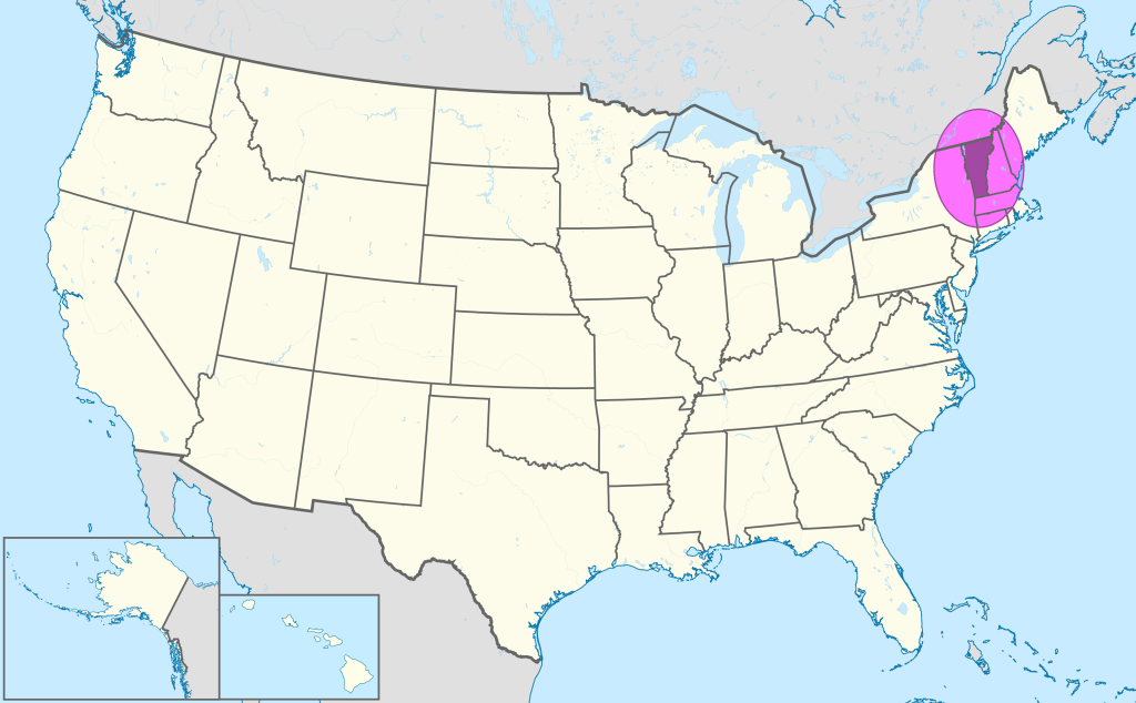 Mapa de ubicaci&oacute;n del estado de Vermont en Estados Unidos.