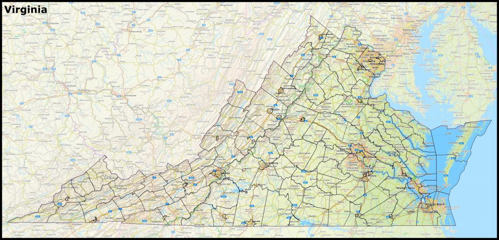 Mapa del estado de Virginia.