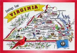Mapa tur&iacute;stico pict&oacute;rico de Virginia.