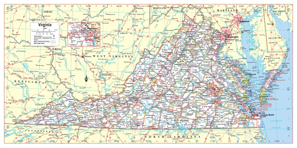 Mapa de las ciudades y pueblos de Virginia.