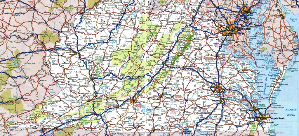 Mapa de carreteras del estado de Virginia.