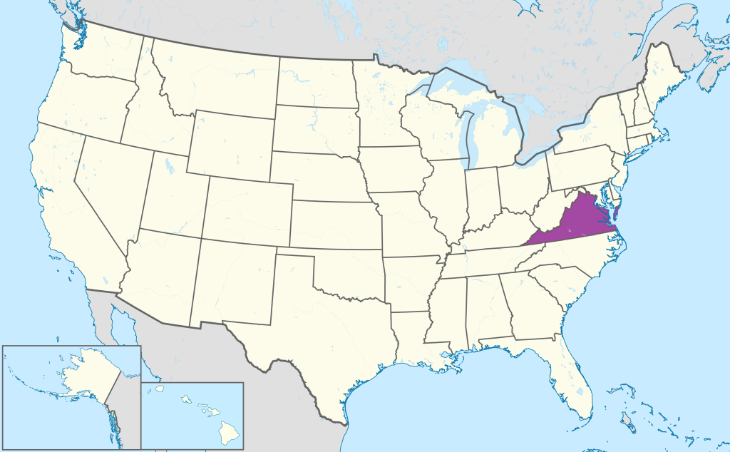 Mapa de ubicaci&oacute;n del estado de Virginia en Estados Unidos.