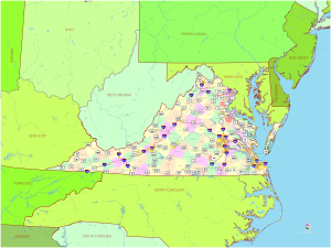 Mapa pol&iacute;tico del estado de Virginia