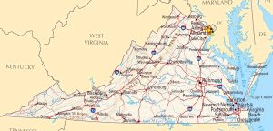 Mapa de relieve sombreado de Virginia.