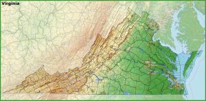 Mapa f&iacute;sico del estado de Virginia