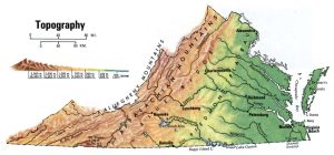 Mapa topogr&aacute;fico del estado de Virginia.