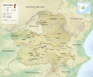 Mapa de características físicas de Castilla-La Mancha.