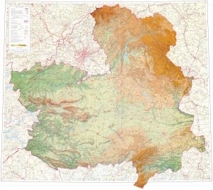 Mapa físico de la comunidad autónoma de Castilla-La Mancha.