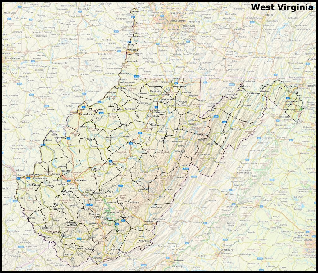 Mapa del estado de Virginia Occidental.
