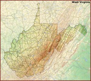 Mapa f&iacute;sico del estado de Virginia Occidental